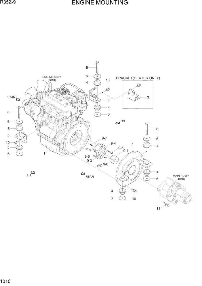 Схема запчастей Hyundai R35Z9 - PAGE 1010 ENGINE MOUNTING СИСТЕМА ДВИГАТЕЛЯ
