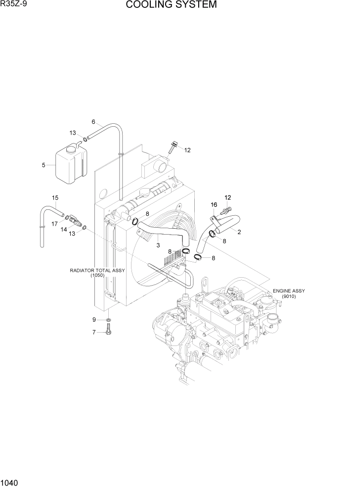 Схема запчастей Hyundai R35Z9 - PAGE 1040 COOLING SYSTEM СИСТЕМА ДВИГАТЕЛЯ