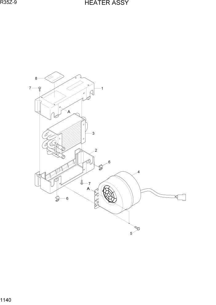 Схема запчастей Hyundai R35Z9 - PAGE 1140 HEATER ASSY СИСТЕМА ДВИГАТЕЛЯ