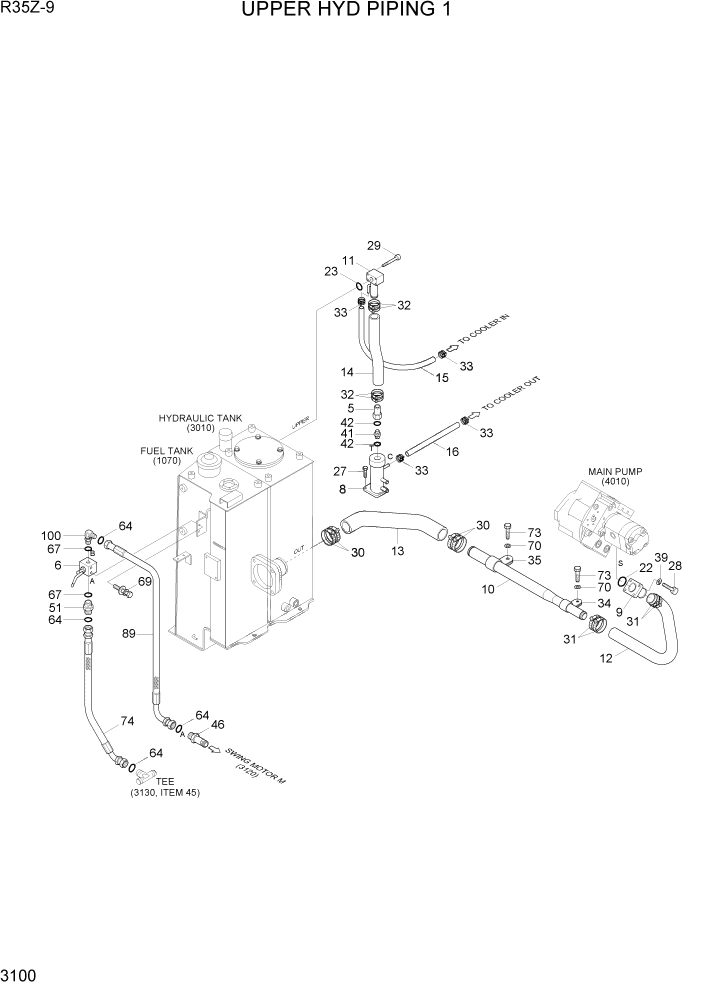 Схема запчастей Hyundai R35Z9 - PAGE 3100 UPPER HYD PIPING 1 ГИДРАВЛИЧЕСКАЯ СИСТЕМА