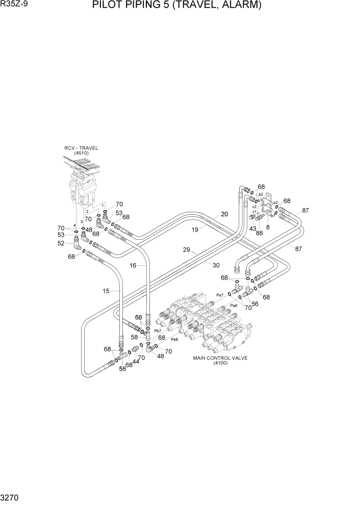 Схема запчастей Hyundai R35Z9 - PAGE 3270 PILOT HYD PIPING 5(TRAVEL, ALARM) ГИДРАВЛИЧЕСКАЯ СИСТЕМА