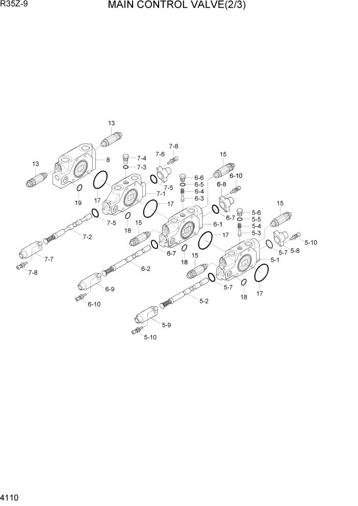 Схема запчастей Hyundai R35Z9 - PAGE 4110 MAIN CONTROL VALVE(2/3) ГИДРАВЛИЧЕСКИЕ КОМПОНЕНТЫ