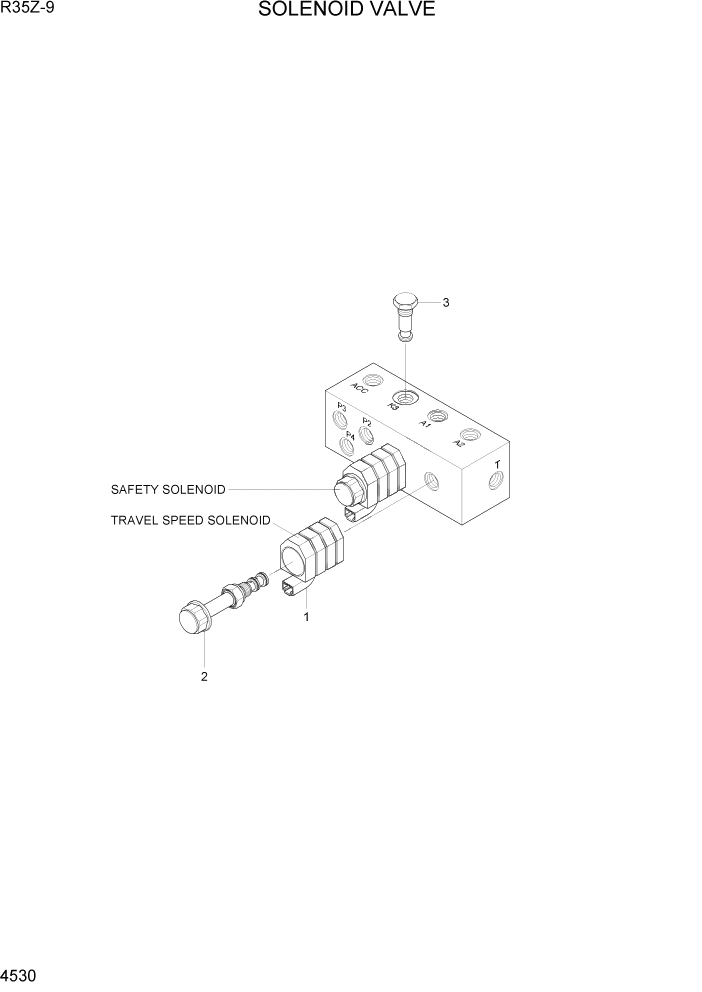 Схема запчастей Hyundai R35Z9 - PAGE 4530 SOLENOID VALVE ГИДРАВЛИЧЕСКИЕ КОМПОНЕНТЫ