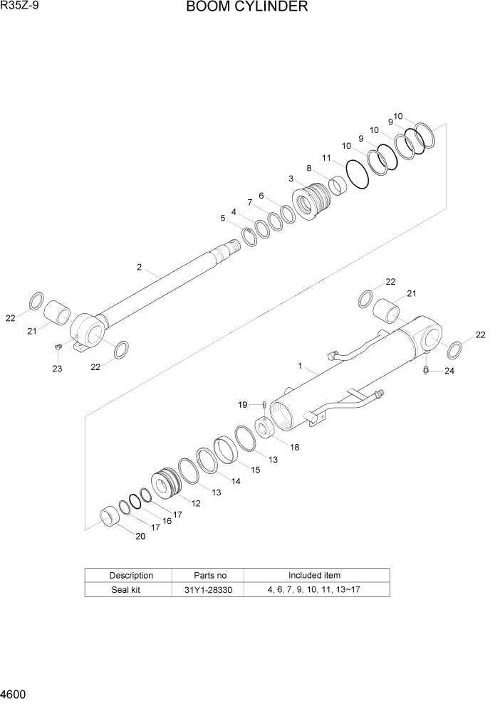 Схема запчастей Hyundai R35Z9 - PAGE 4600 BOOM CYLINDER ГИДРАВЛИЧЕСКИЕ КОМПОНЕНТЫ