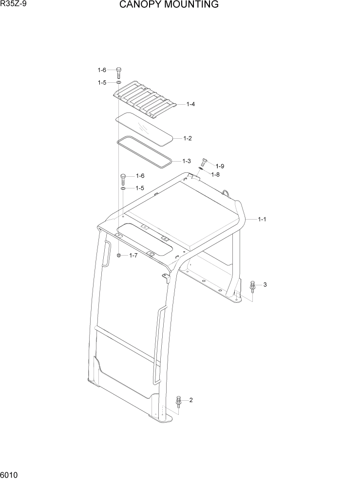 Схема запчастей Hyundai R35Z9 - PAGE 6010 CANOPY MOUNTING СТРУКТУРА