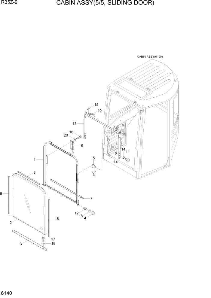 Схема запчастей Hyundai R35Z9 - PAGE 6140 CABIN ASSY(5/5, SLIDING DOOR) СТРУКТУРА