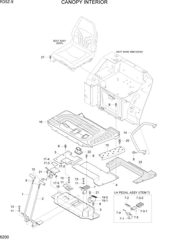 Схема запчастей Hyundai R35Z9 - PAGE 6200 CANOPY INTERIOR СТРУКТУРА