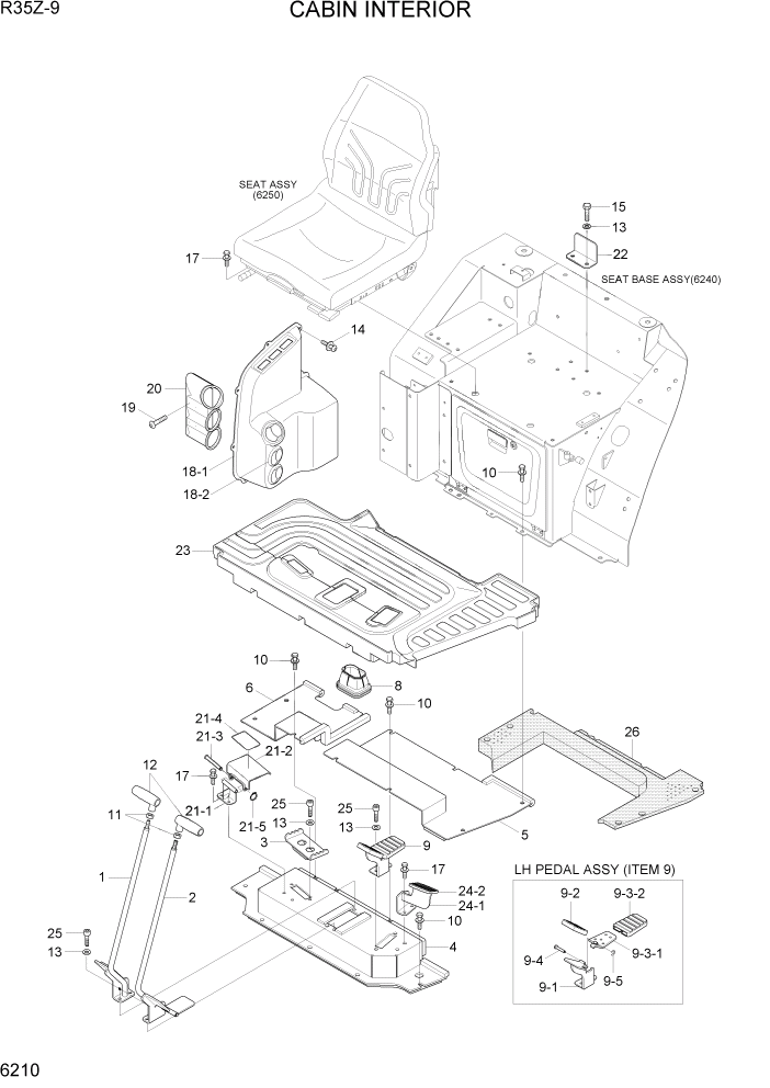 Схема запчастей Hyundai R35Z9 - PAGE 6210 CABIN INTERIOR СТРУКТУРА