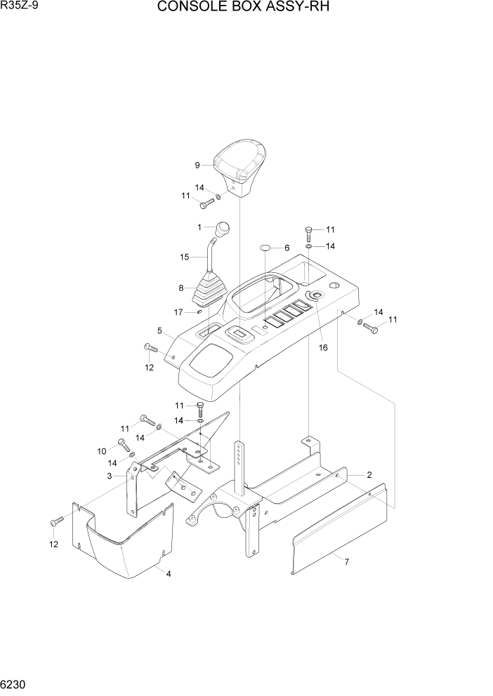 Схема запчастей Hyundai R35Z9 - PAGE 6230 CONSOLE BOX ASSY-RH СТРУКТУРА