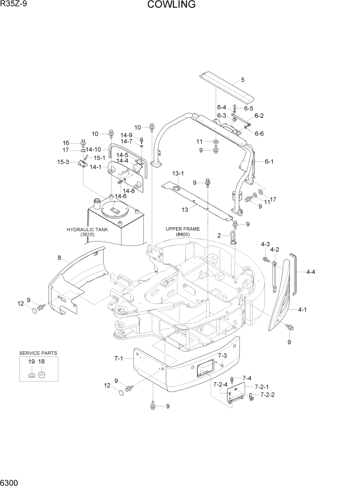 Схема запчастей Hyundai R35Z9 - PAGE 6300 COWLING СТРУКТУРА