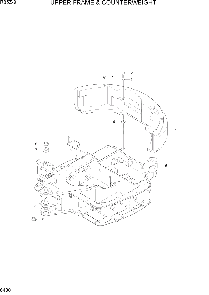 Схема запчастей Hyundai R35Z9 - PAGE 6400 UPPER FRAME & COUNTERWEIGHT СТРУКТУРА
