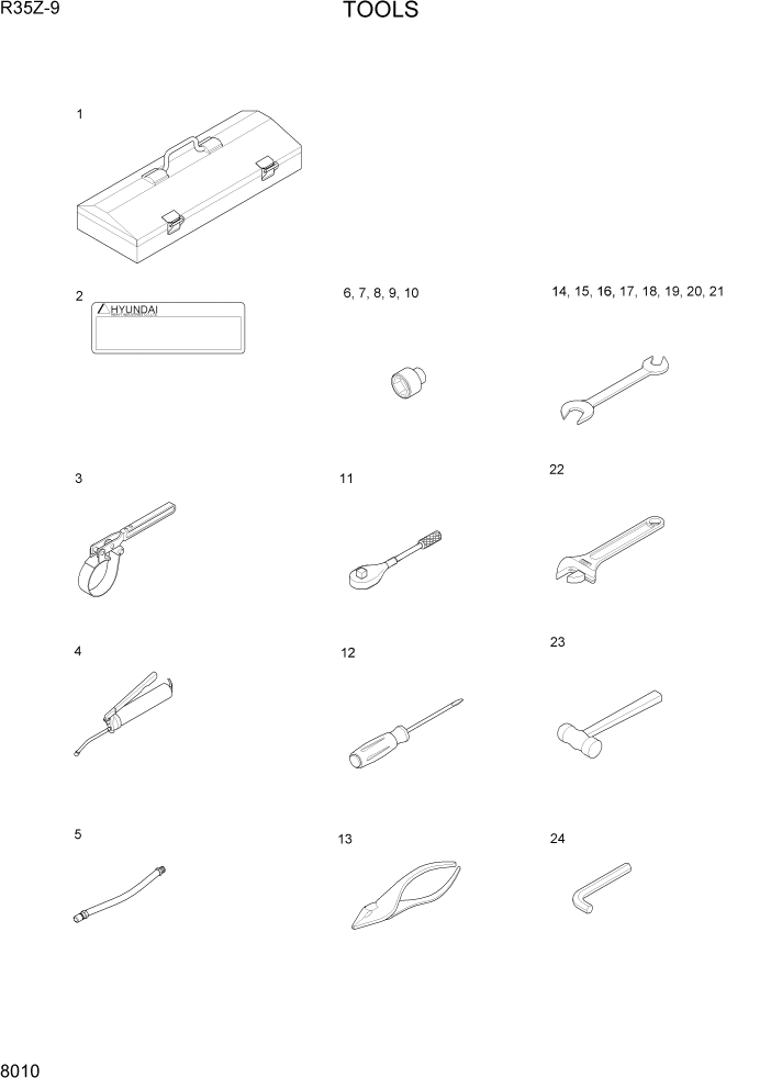 Схема запчастей Hyundai R35Z9 - PAGE 8010 TOOLS РАЗНОЕ