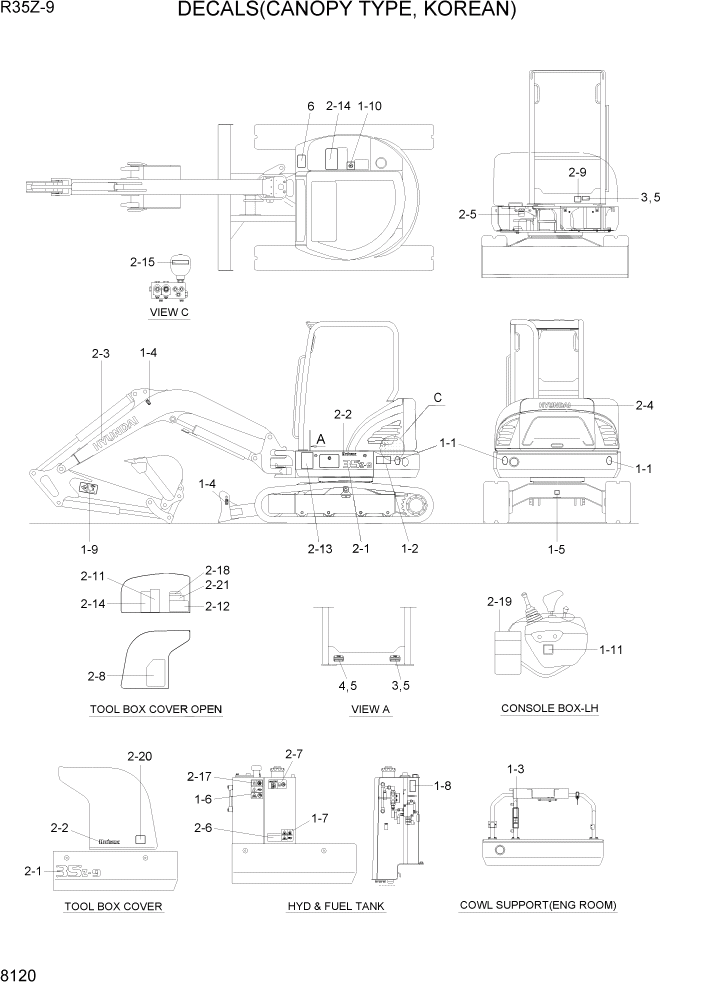 Схема запчастей Hyundai R35Z9 - PAGE 8120 DECALS(CANOPY TYPE, KOREAN) РАЗНОЕ