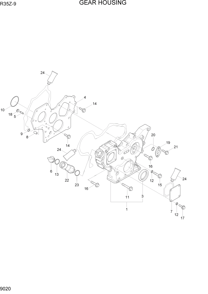 Схема запчастей Hyundai R35Z9 - PAGE 9020 GEAR HOUSING ДВИГАТЕЛЬ БАЗА