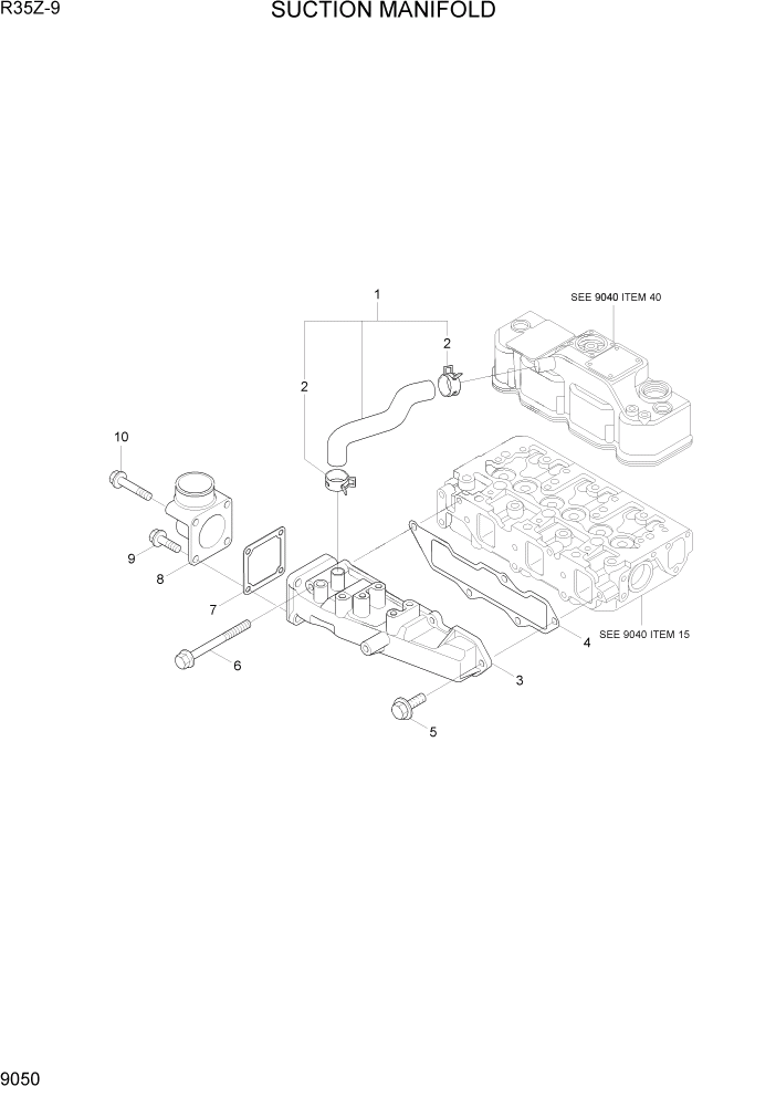 Схема запчастей Hyundai R35Z9 - PAGE 9050 SUCTION MANIFOLD ДВИГАТЕЛЬ БАЗА