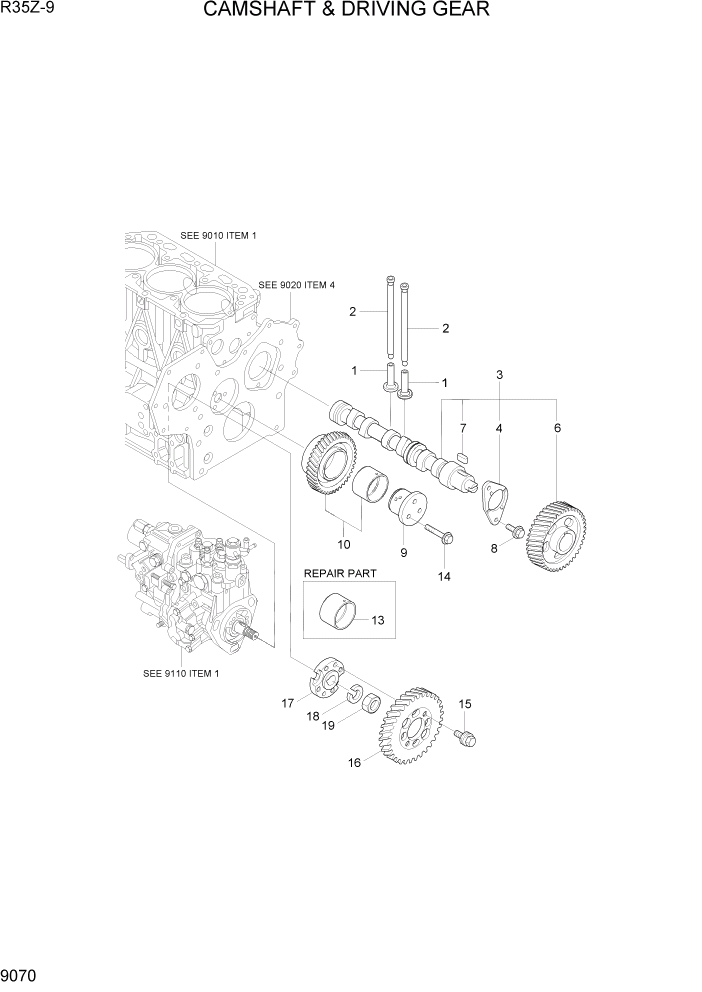Схема запчастей Hyundai R35Z9 - PAGE 9070 CAMSHAFT & DRIVING GEAR ДВИГАТЕЛЬ БАЗА