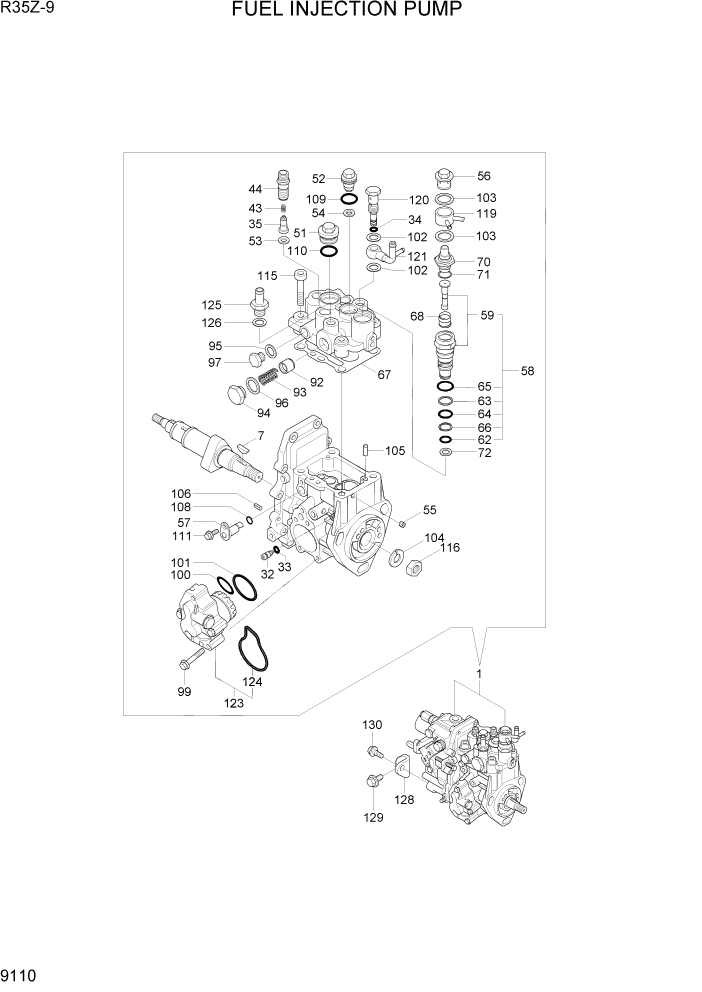 Схема запчастей Hyundai R35Z9 - PAGE 9110 FUEL INJECTION PUMP ДВИГАТЕЛЬ БАЗА