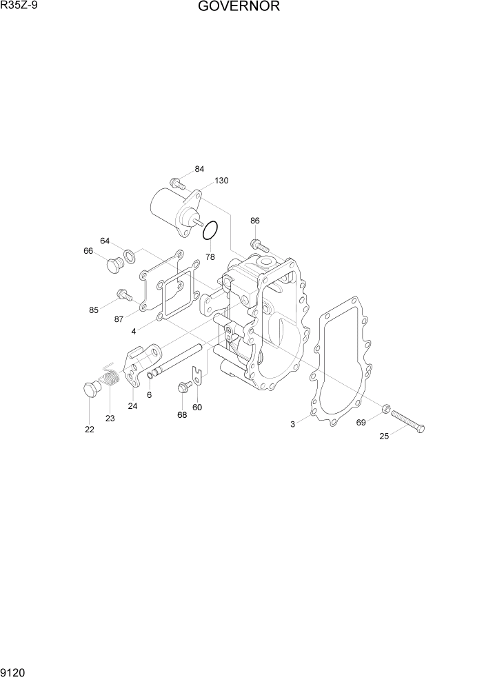 Схема запчастей Hyundai R35Z9 - PAGE 9120 GOVERNOR ДВИГАТЕЛЬ БАЗА
