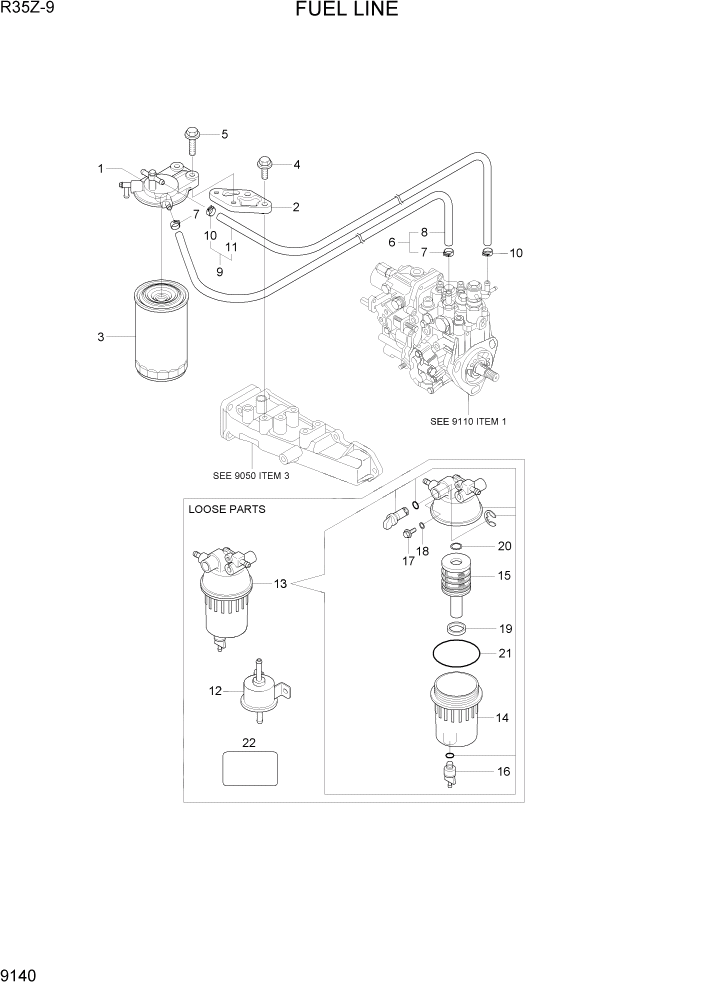 Схема запчастей Hyundai R35Z9 - PAGE 9140 FUEL LINE ДВИГАТЕЛЬ БАЗА