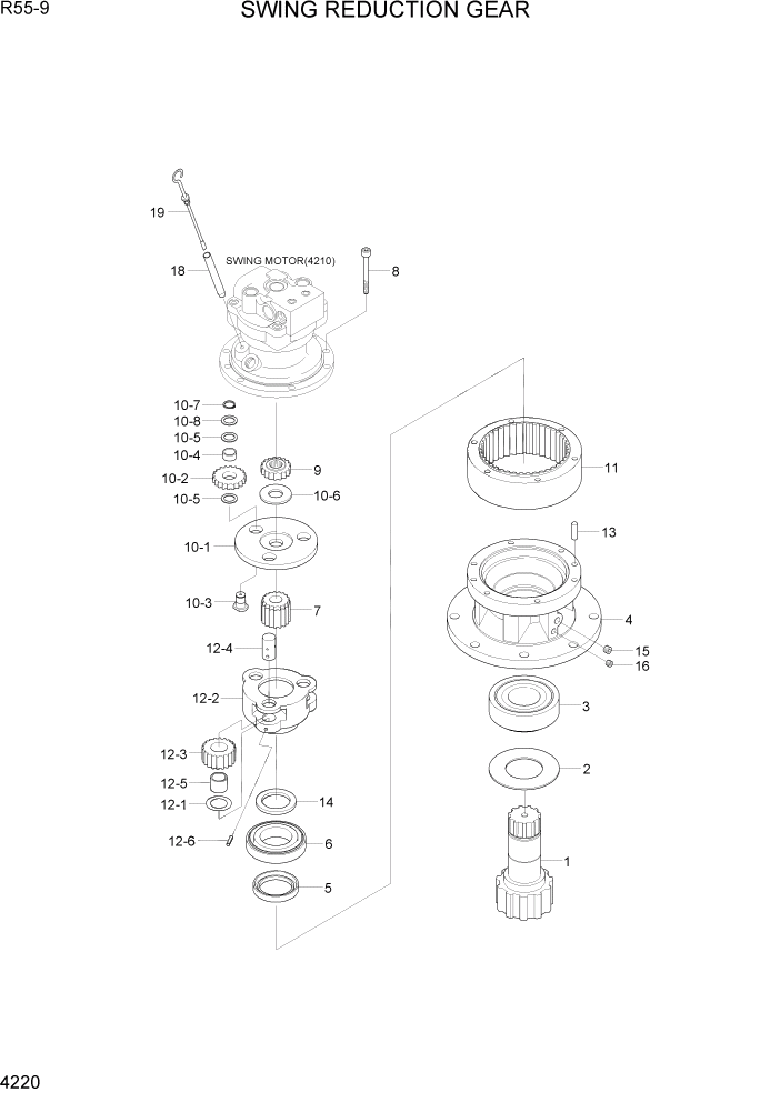 Схема запчастей Hyundai R55-9 - PAGE 4220 SWING REDUCTION GEAR ГИДРАВЛИЧЕСКИЕ КОМПОНЕНТЫ