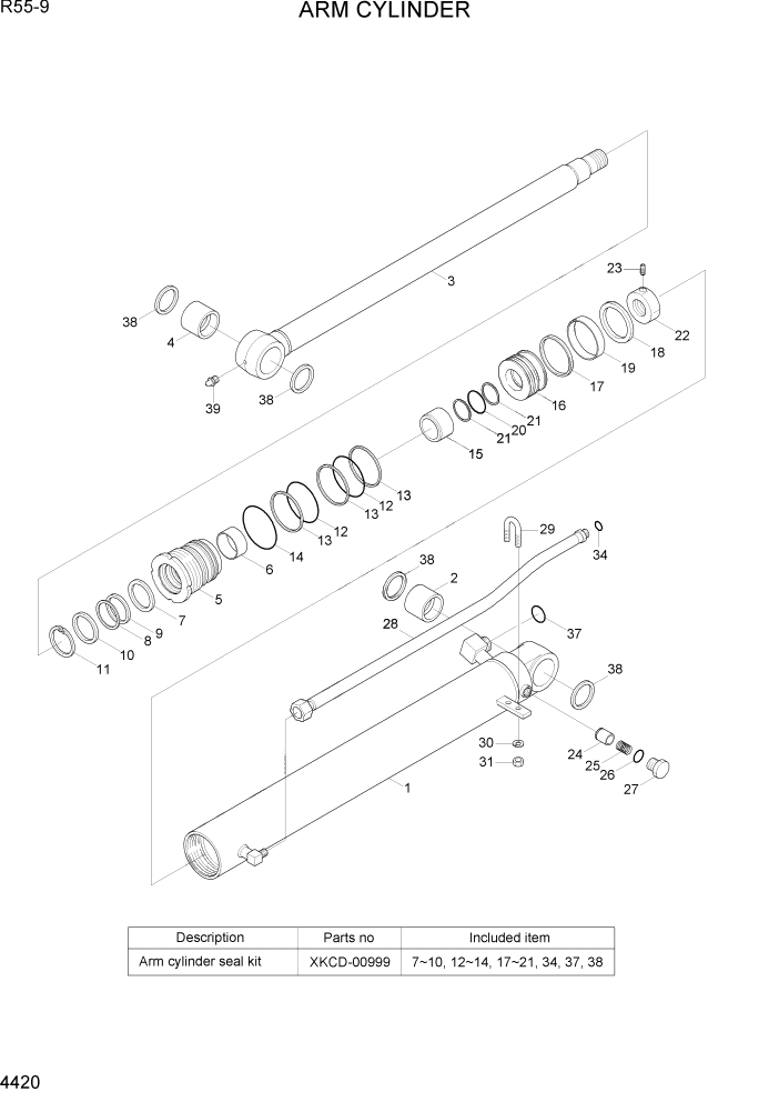 Схема запчастей Hyundai R55-9 - PAGE 4420 ARM CYLINDER ГИДРАВЛИЧЕСКИЕ КОМПОНЕНТЫ