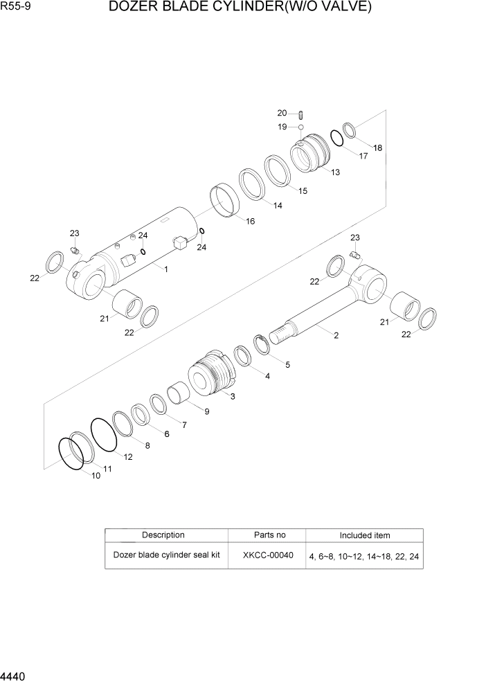 Схема запчастей Hyundai R55-9 - PAGE 4440 DOZER BLADE CYLINDER(W/O VALVE) ГИДРАВЛИЧЕСКИЕ КОМПОНЕНТЫ