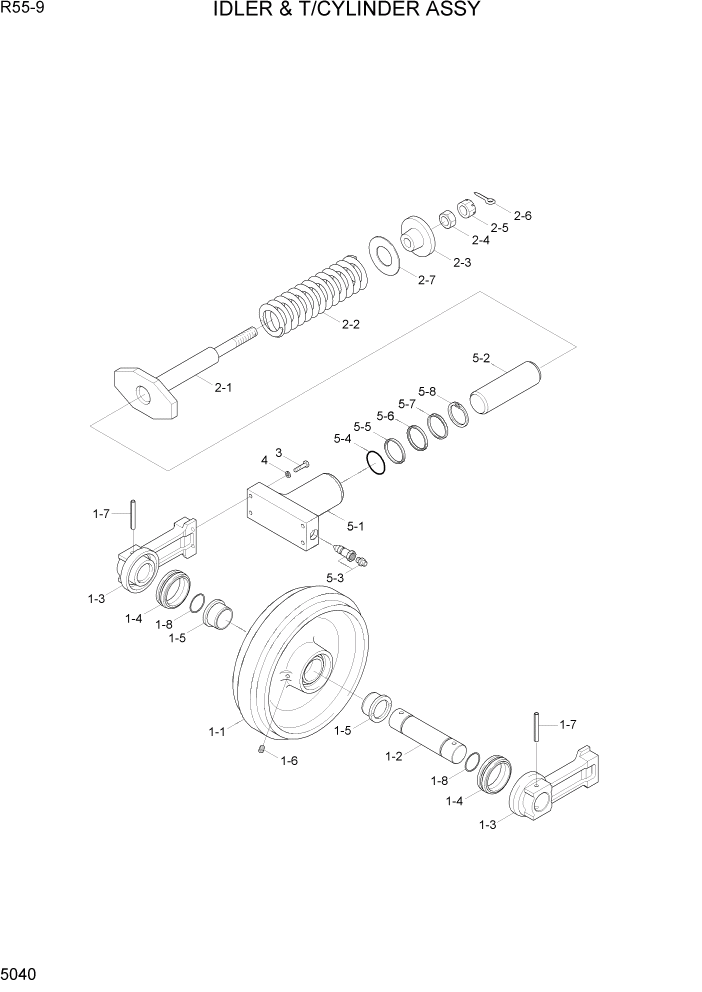 Схема запчастей Hyundai R55-9 - PAGE 5040 IDLER & T/CYLINDER ASSY ХОДОВАЯ ЧАСТЬ