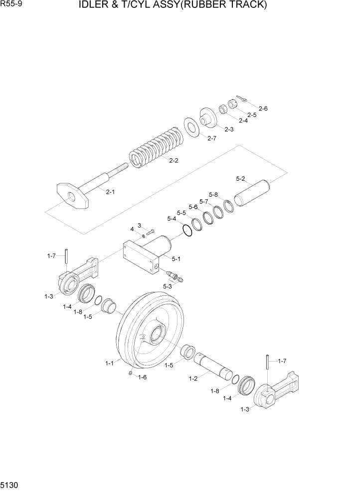 Схема запчастей Hyundai R55-9 - PAGE 5130 IDLER & T/CYL ASSY(RUBBER TRACK) ХОДОВАЯ ЧАСТЬ
