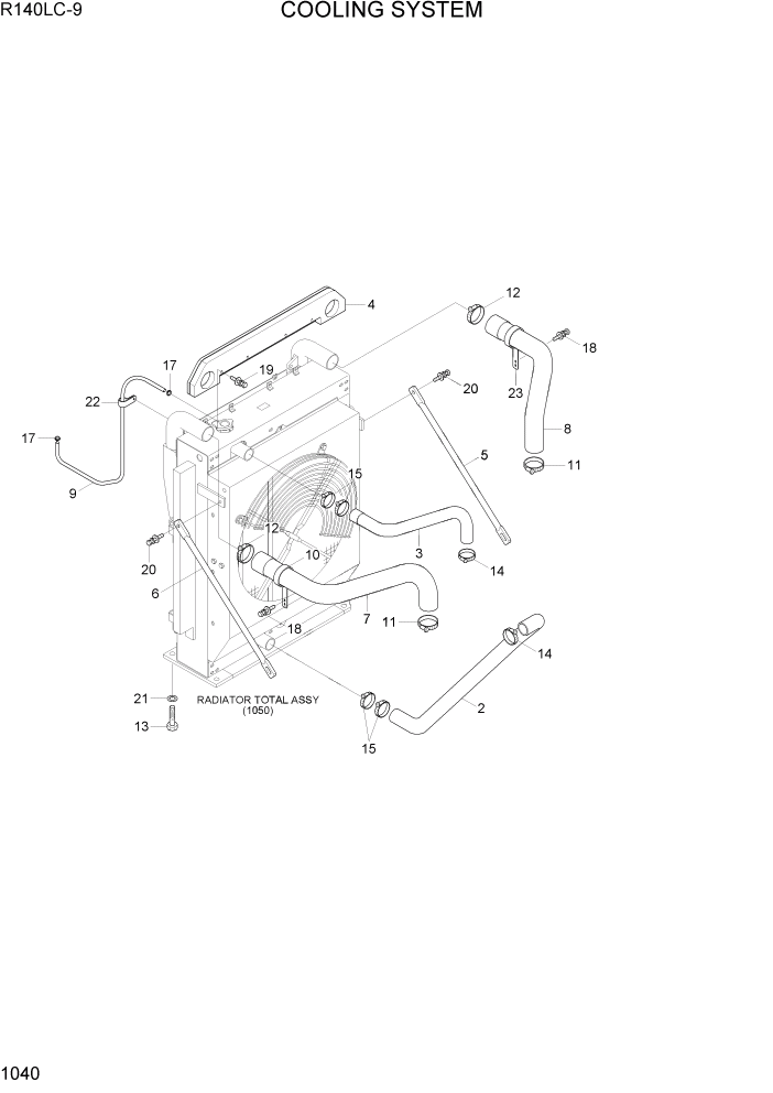 Схема запчастей Hyundai R140LC9 - PAGE 1040 COOLING SYSTEM СИСТЕМА ДВИГАТЕЛЯ