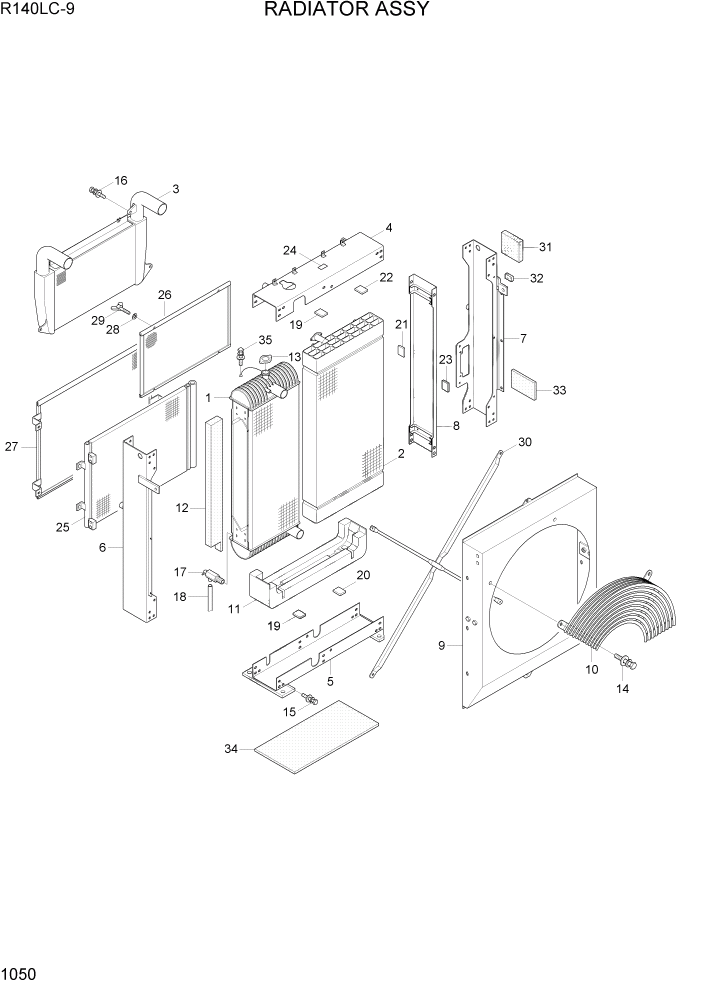 Схема запчастей Hyundai R140LC9 - PAGE 1050 RADIATOR ASSY СИСТЕМА ДВИГАТЕЛЯ