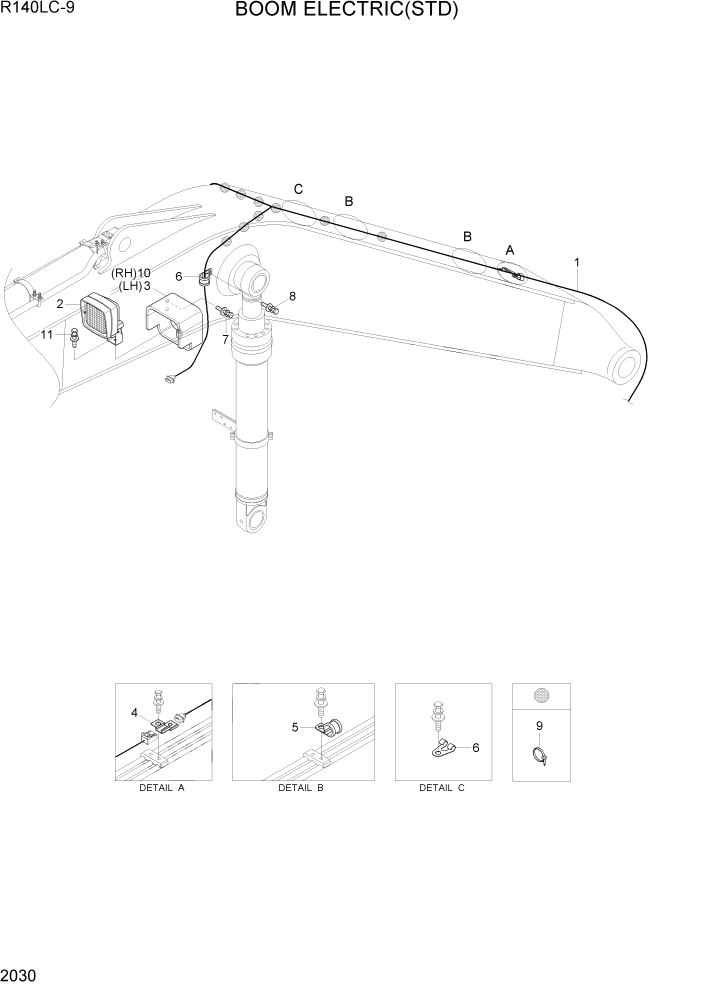 Схема запчастей Hyundai R140LC9 - PAGE 2030 BOOM ELECTRIC(STD) ЭЛЕКТРИЧЕСКАЯ СИСТЕМА