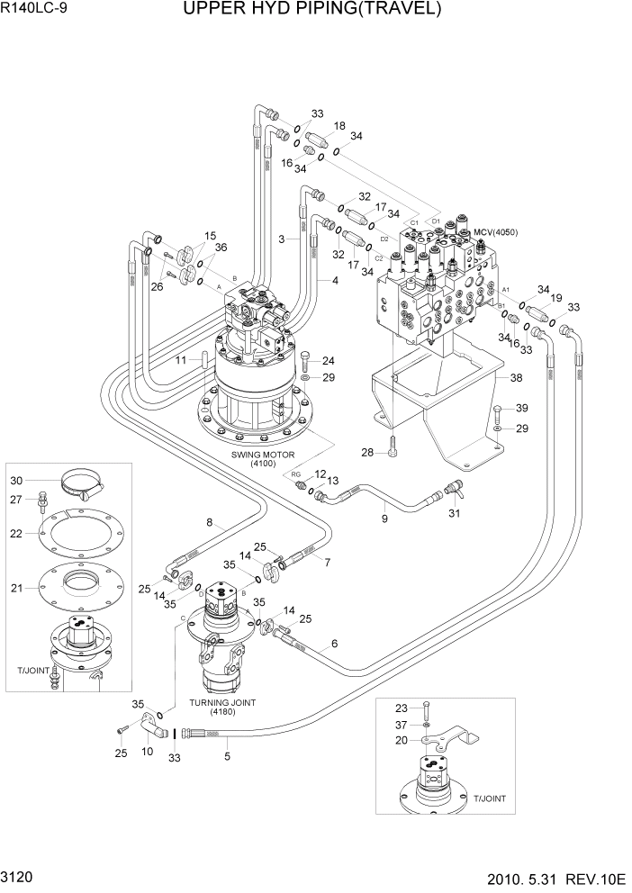 Схема запчастей Hyundai R140LC9 - PAGE 3120 UPPER HYD PIPING(TRAVEL) ГИДРАВЛИЧЕСКАЯ СИСТЕМА