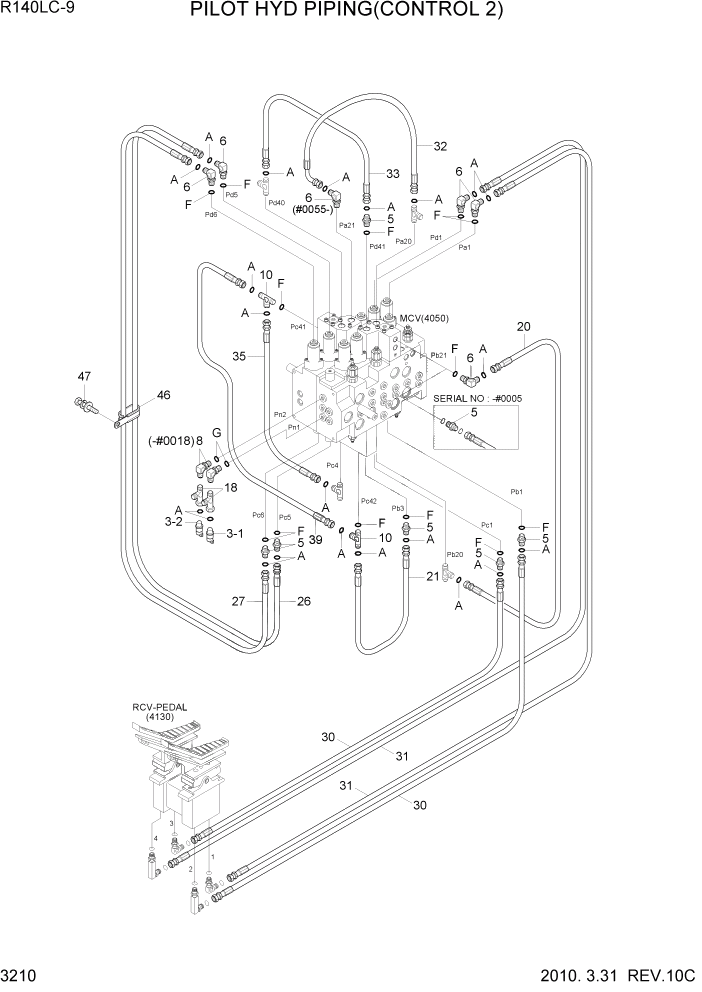 Схема запчастей Hyundai R140LC9 - PAGE 3210 PILOT HYD PIPING(CONTROL 2) ГИДРАВЛИЧЕСКАЯ СИСТЕМА