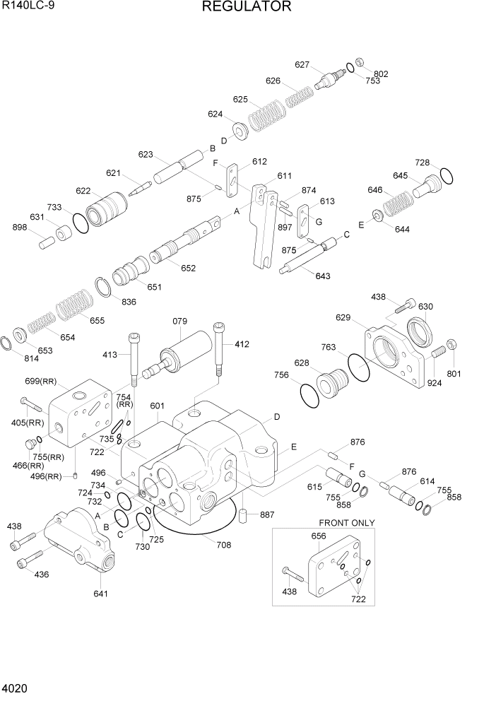 Схема запчастей Hyundai R140LC9 - PAGE 4020 REGULATOR ГИДРАВЛИЧЕСКИЕ КОМПОНЕНТЫ