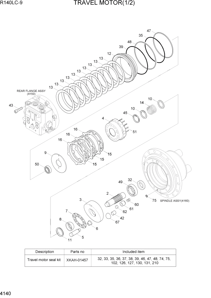 Схема запчастей Hyundai R140LC9 - PAGE 4140 TRAVEL MOTOR(1/2) ГИДРАВЛИЧЕСКИЕ КОМПОНЕНТЫ