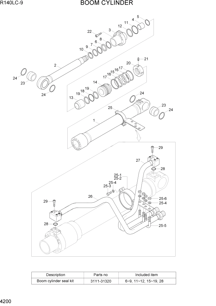 Схема запчастей Hyundai R140LC9 - PAGE 4200 BOOM CYLINDER ГИДРАВЛИЧЕСКИЕ КОМПОНЕНТЫ
