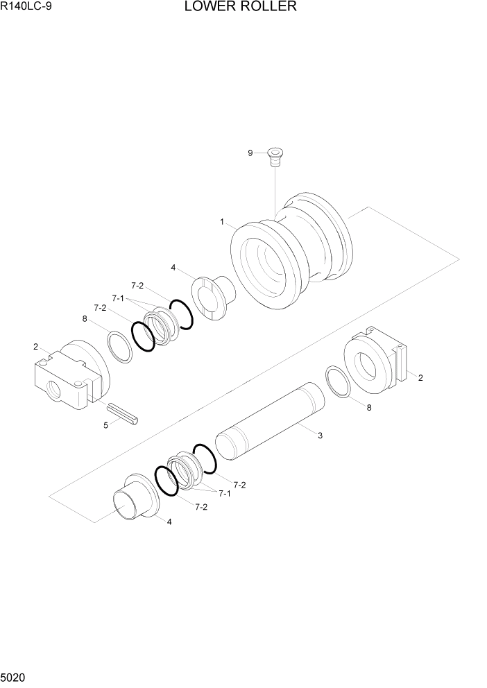 Схема запчастей Hyundai R140LC9 - PAGE 5020 LOWER ROLLER ХОДОВАЯ ЧАСТЬ