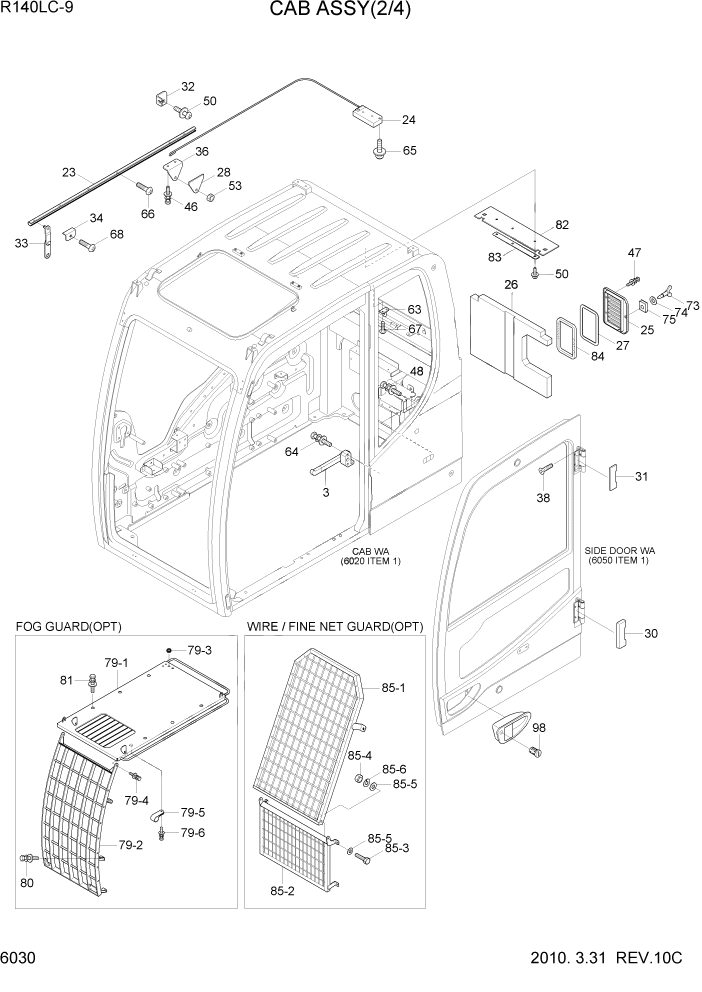 Схема запчастей Hyundai R140LC9 - PAGE 6030 CAB ASSY(2/4) СТРУКТУРА