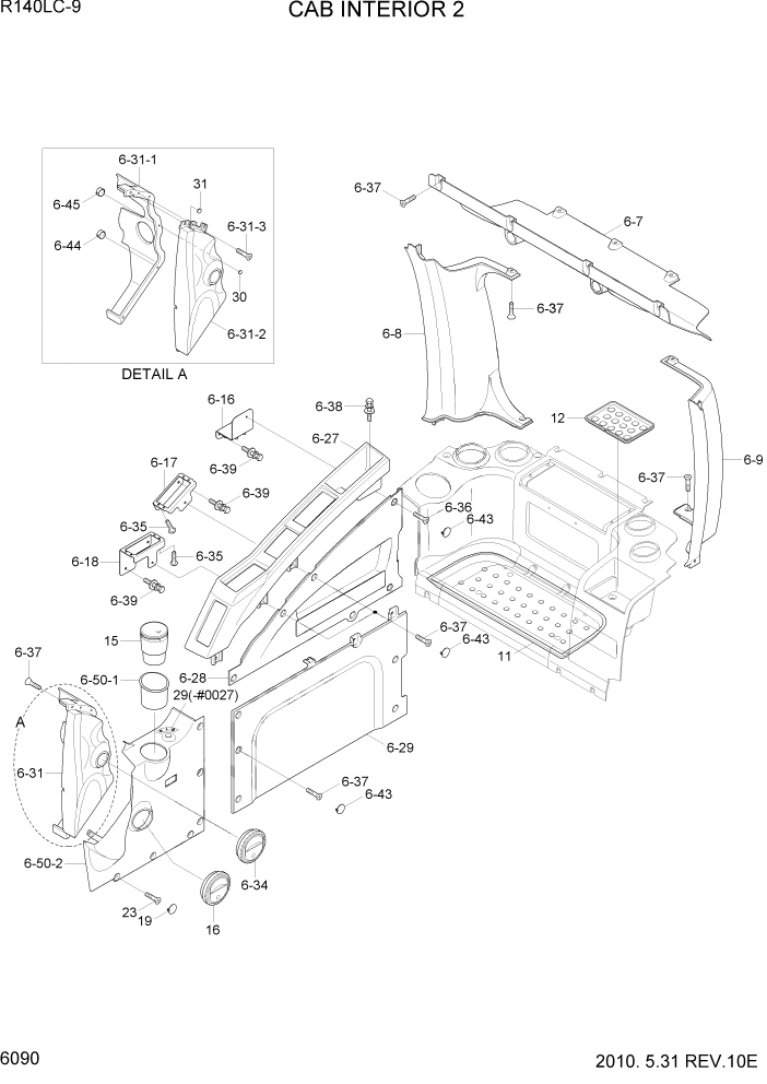 Схема запчастей Hyundai R140LC9 - PAGE 6090 CAB INTERIOR 2 СТРУКТУРА