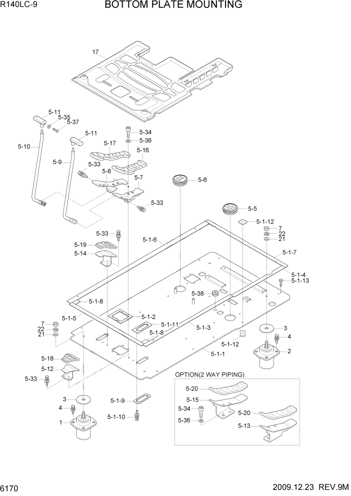 Схема запчастей Hyundai R140LC9 - PAGE 6170 BOTTOM PLATE MOUNTING СТРУКТУРА