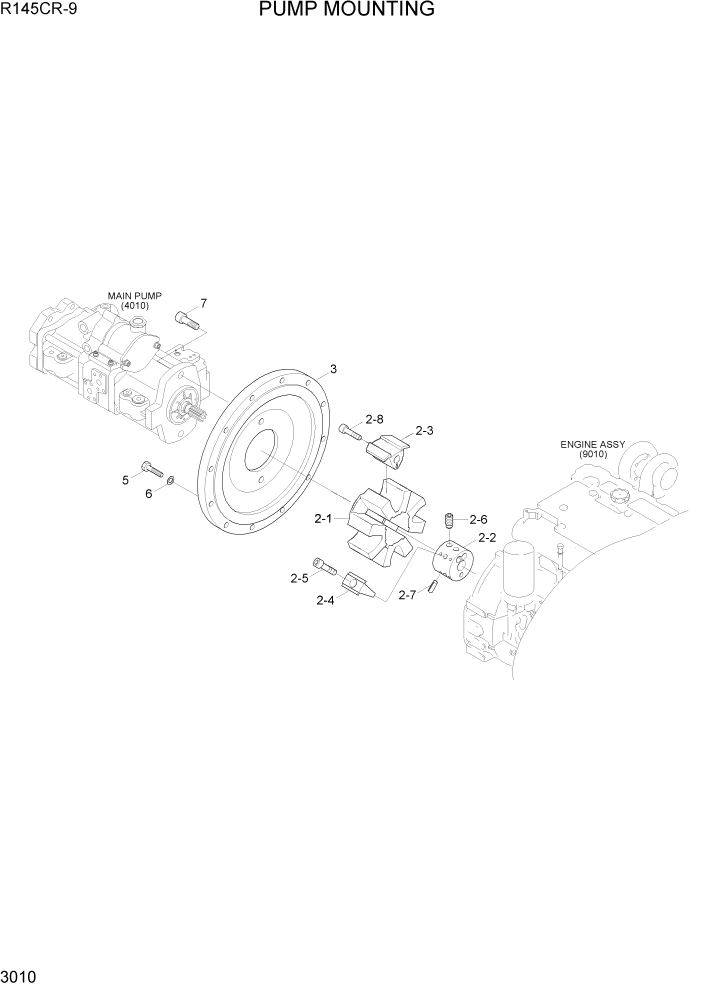 Схема запчастей Hyundai R145CR9 - PAGE 3010 PUMP MOUNTING ГИДРАВЛИЧЕСКАЯ СИСТЕМА