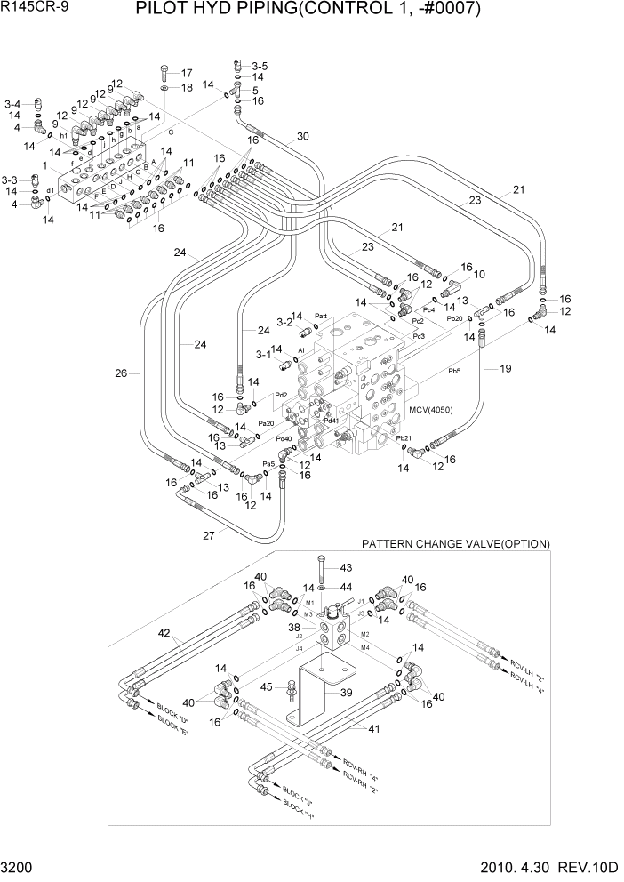 Схема запчастей Hyundai R145CR9 - PAGE 3200 PILOT HYD PIPING(CONTROL 1, -#0007) ГИДРАВЛИЧЕСКАЯ СИСТЕМА