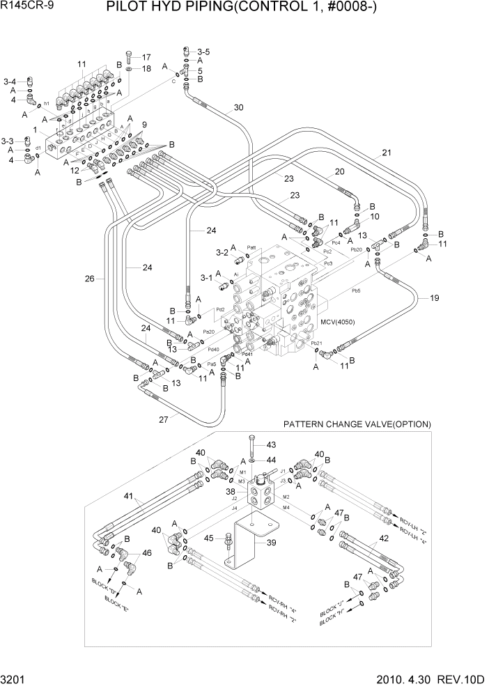 Схема запчастей Hyundai R145CR9 - PAGE 3201 PILOT HYD PIPING(CONTROL 1, #0008-) ГИДРАВЛИЧЕСКАЯ СИСТЕМА