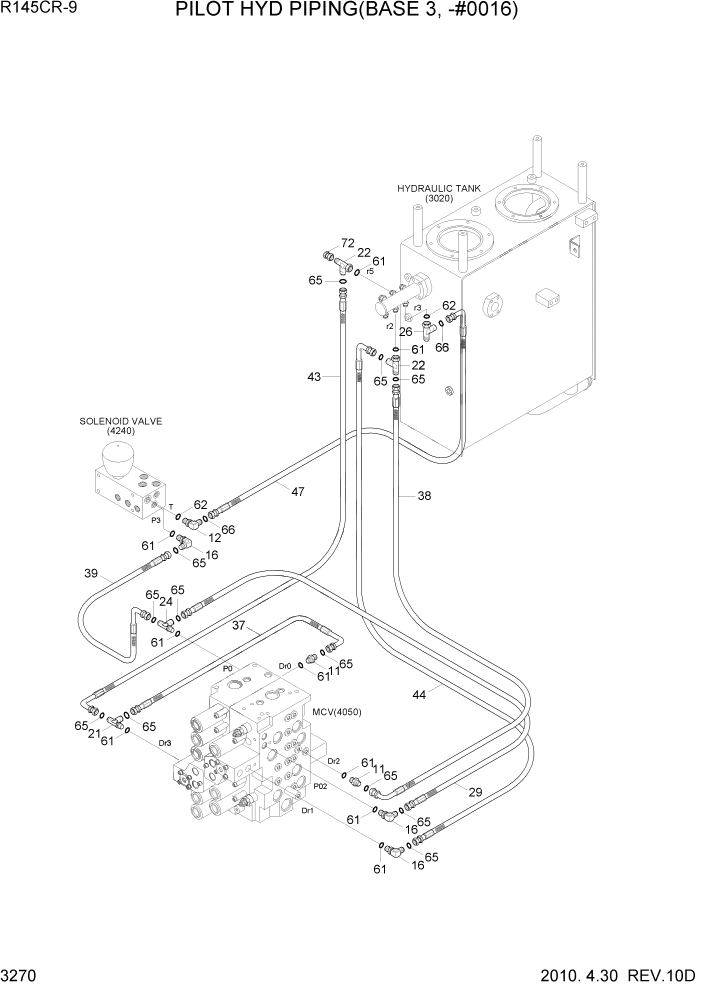 Схема запчастей Hyundai R145CR9 - PAGE 3270 PILOT HYD PIPING(BASE 3, -#0016) ГИДРАВЛИЧЕСКАЯ СИСТЕМА