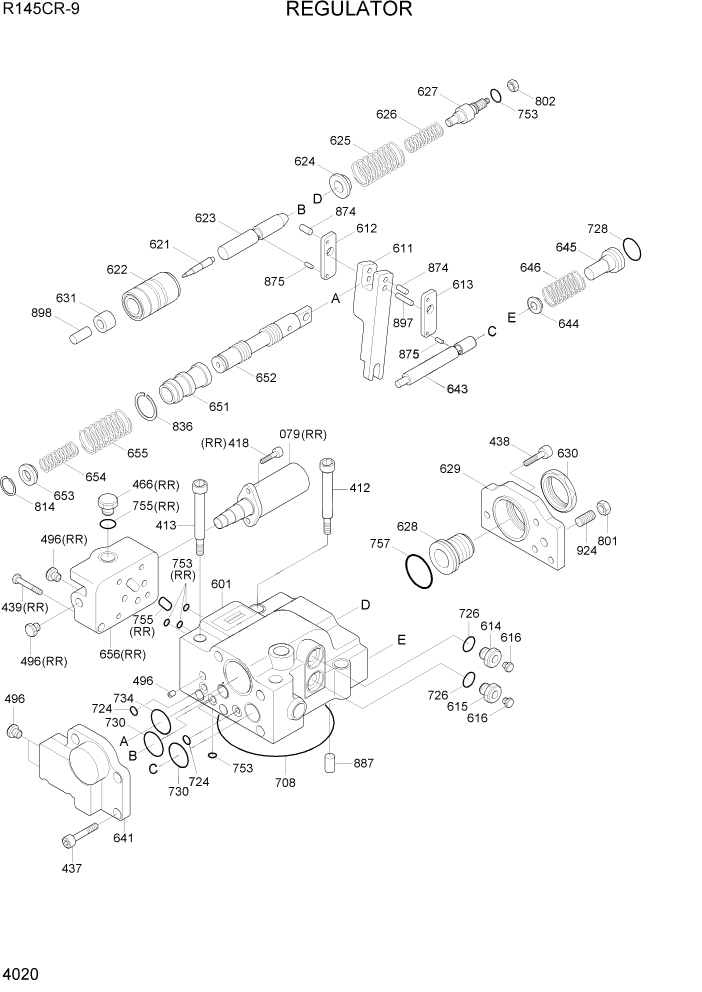 Схема запчастей Hyundai R145CR9 - PAGE 4020 REGULATOR ГИДРАВЛИЧЕСКИЕ КОМПОНЕНТЫ
