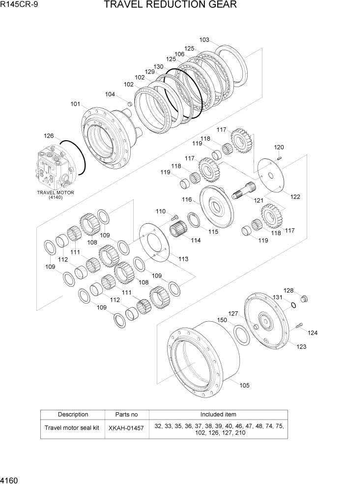 Схема запчастей Hyundai R145CR9 - PAGE 4160 TRAVEL REDUCTION GEAR ГИДРАВЛИЧЕСКИЕ КОМПОНЕНТЫ