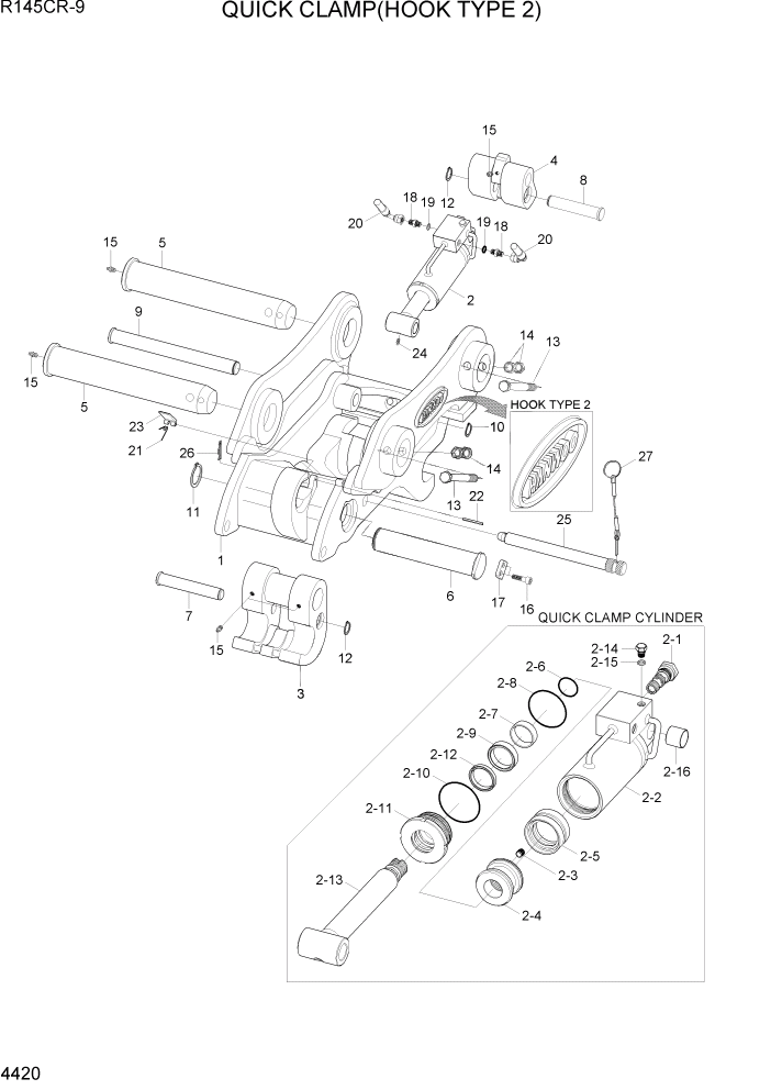 Схема запчастей Hyundai R145CR9 - PAGE 4420 QUICK CLAMP(HOOK TYPE 2) ГИДРАВЛИЧЕСКИЕ КОМПОНЕНТЫ