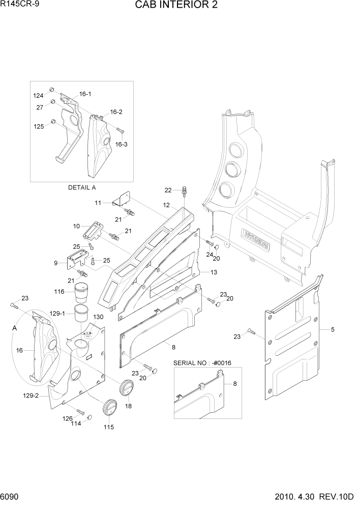 Схема запчастей Hyundai R145CR9 - PAGE 6090 CAB INTERIOR 2 СТРУКТУРА