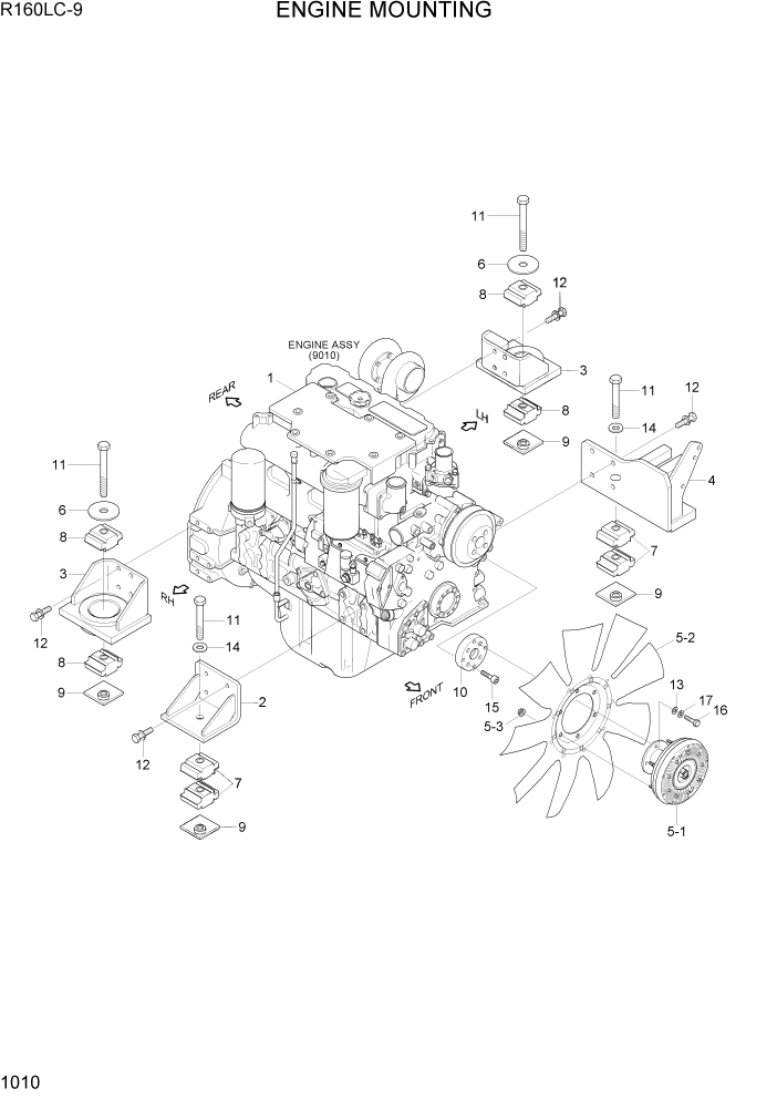 Схема запчастей Hyundai R160LC9 - PAGE 1010 ENGINE MOUNTING СИСТЕМА ДВИГАТЕЛЯ