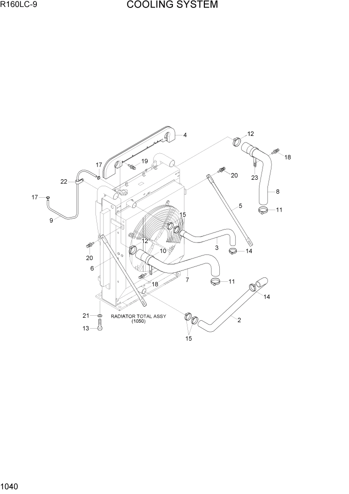 Схема запчастей Hyundai R160LC9 - PAGE 1040 COOLING SYSTEM СИСТЕМА ДВИГАТЕЛЯ
